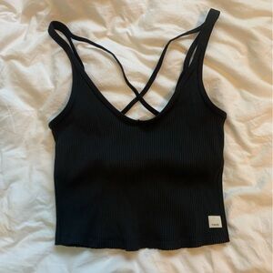 Black Ribbed Tank Top with Cross Straps